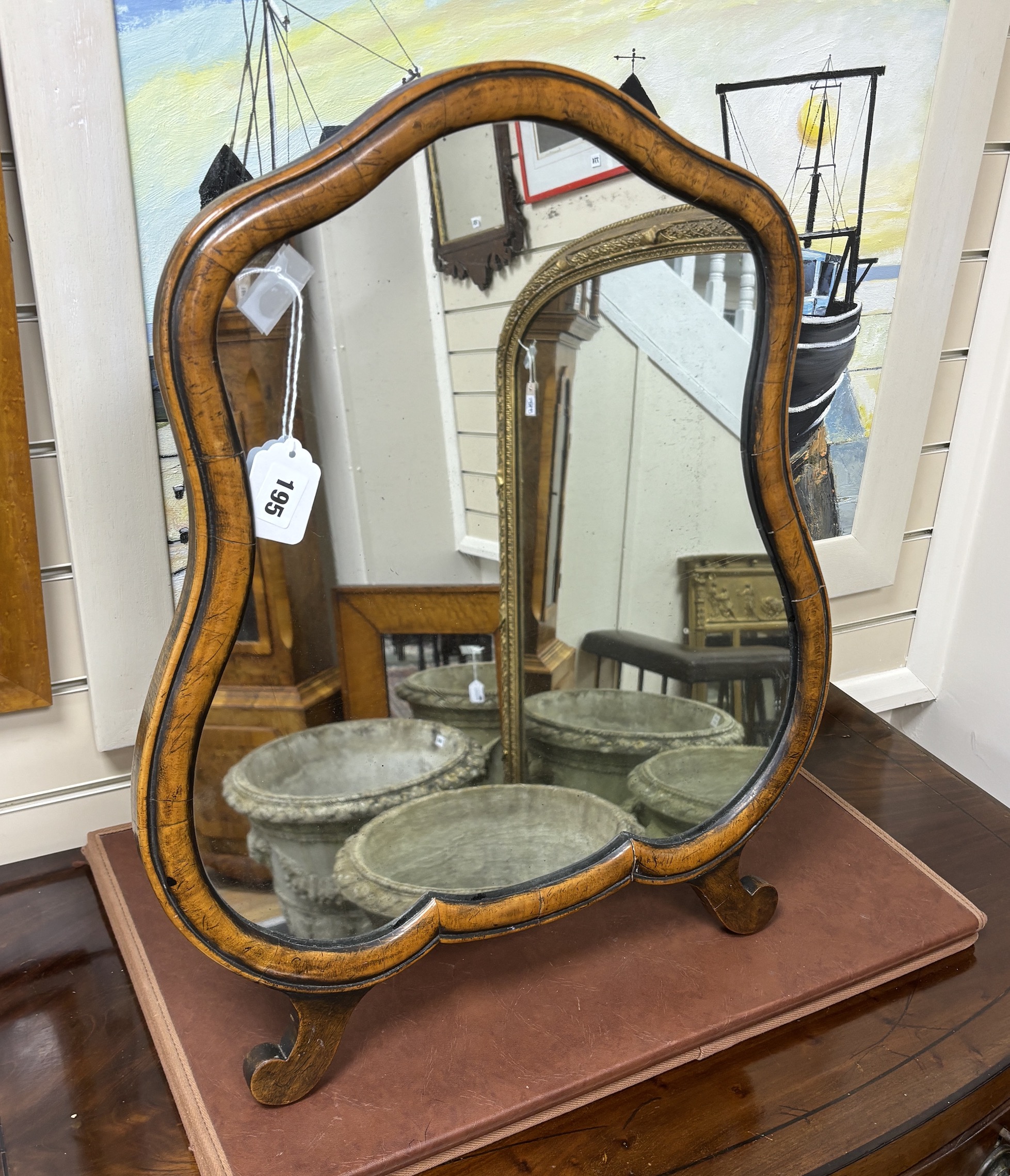 A Victorian walnut framed easel dressing table mirror, width 50cm, height 60cm